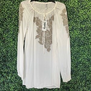 Monoreno White Crochet Knit Tunic Beach Cover Up